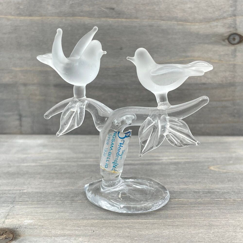 Frosted Glass Birds Crystal Glass Tree Decorative Accent Figurine Langsam Billig